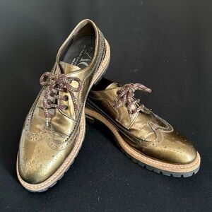 AGL Metallic Gold Patent Leather Lug Sole Oxfords